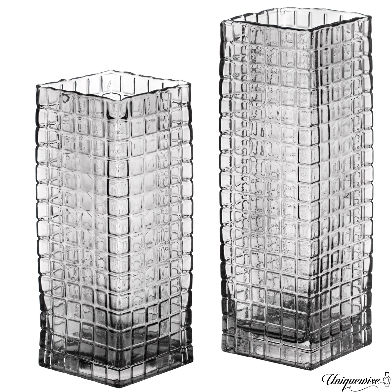 Set of 2 Square Frosted Clear Glass Table Vase - A Timeless Centerpiece for Dining Tables, Living Rooms, Bedrooms, Hotel Reception Areas and Conference Rooms, Ideal for Weddings and Special Occassions